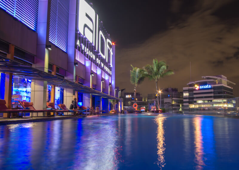 Hotel Aloft KL Sentral - rooftop pool at night