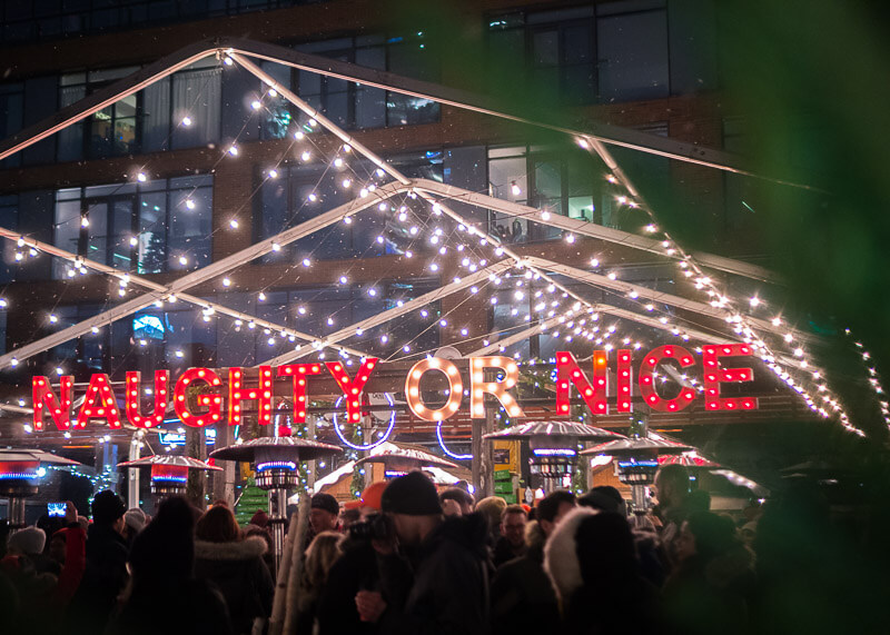 Toronto distillery district Christmas market - naughty or nice sign