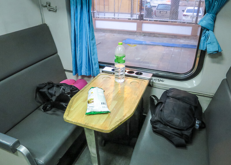 the Surat Thani to Bangkok train ride - train seats and snacks