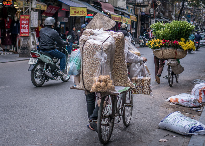 Hanoi travel blog - street vendors pushing bike